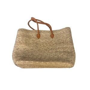NWOT Mark & Graham Capri Palm Leaf Tote Bag with Leather Handle Mono‎ Removed